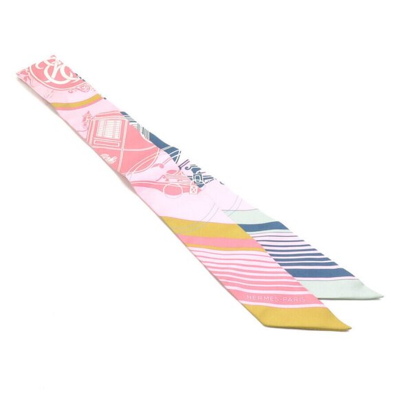 Auth HERMES Twilly Ribbon Scarf Pink/Multicolor Silk - Picture 2 of 12